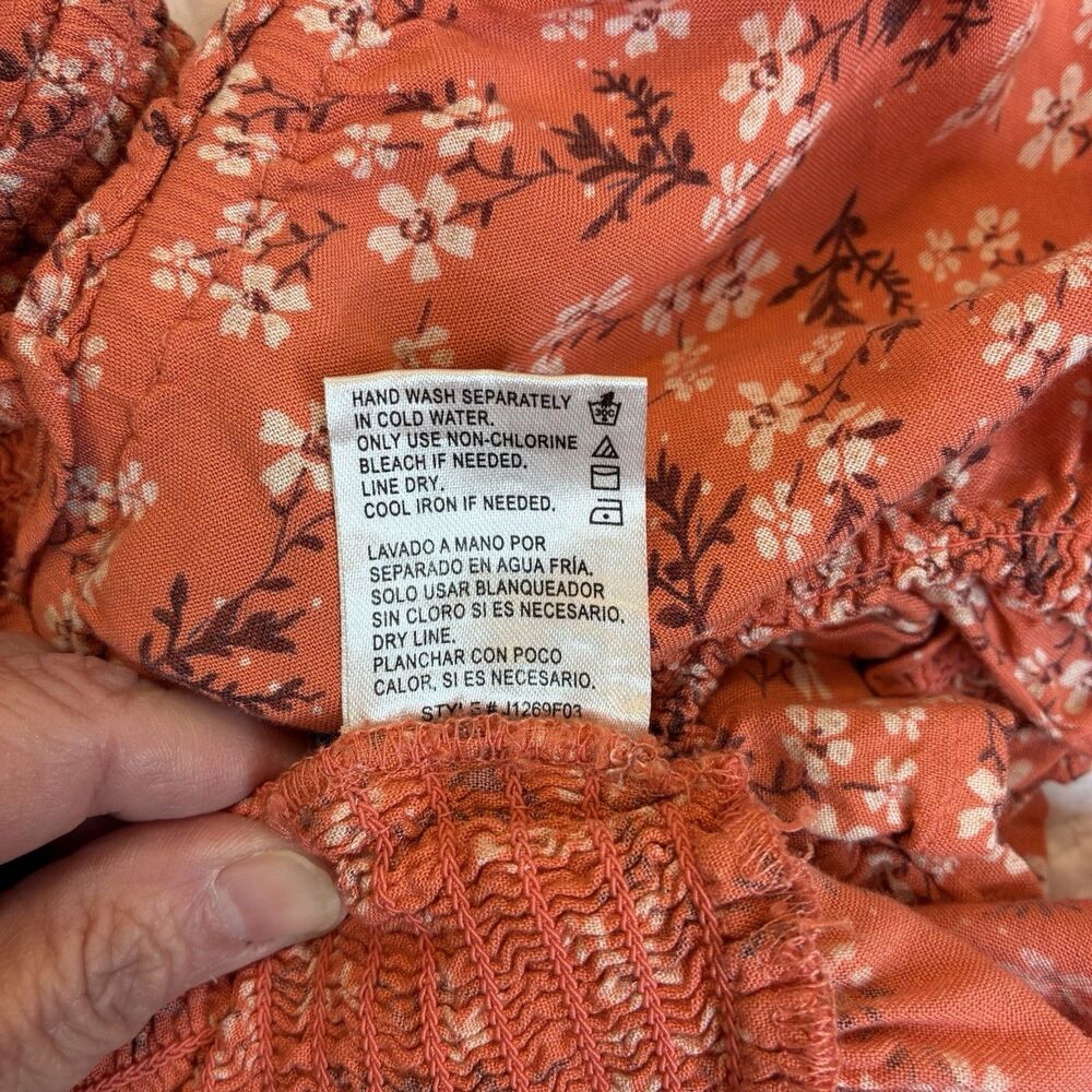 Patrons of Peace Peplum Top Womens Small Orange Floral Smocked Crop Milkmaid - Picture 10 of 10